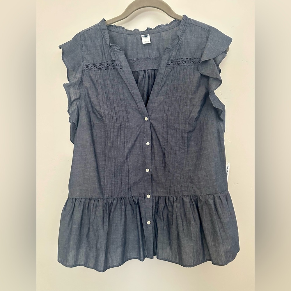 Old Navy Chambray Ruffled Peplum Blouse